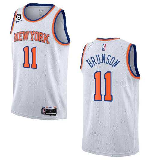 Mens New Yok Knicks #11 Jalen Brunson White With NO.6 Patch Stitched Basketball Jersey Dzhi->new york knicks->NBA Jersey